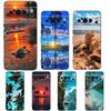 Zomerse Strandscène bij Zonsondergang op Zee Palmbomen Telefoonhoesje Voor Google Pixel 9 8 7 6 Pro XL 8A 7A 6A TPU Shell Schokbestendige Cover