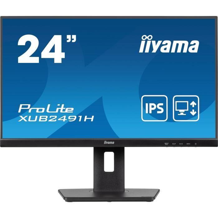 Écran PC - IIYAMA - XUB2491H-B1 - 23,8" FHD - IPS - 100Hz - 0,5ms - HDMI/DP - VESA 100x100 - Pied réglable + Pivot - Noir