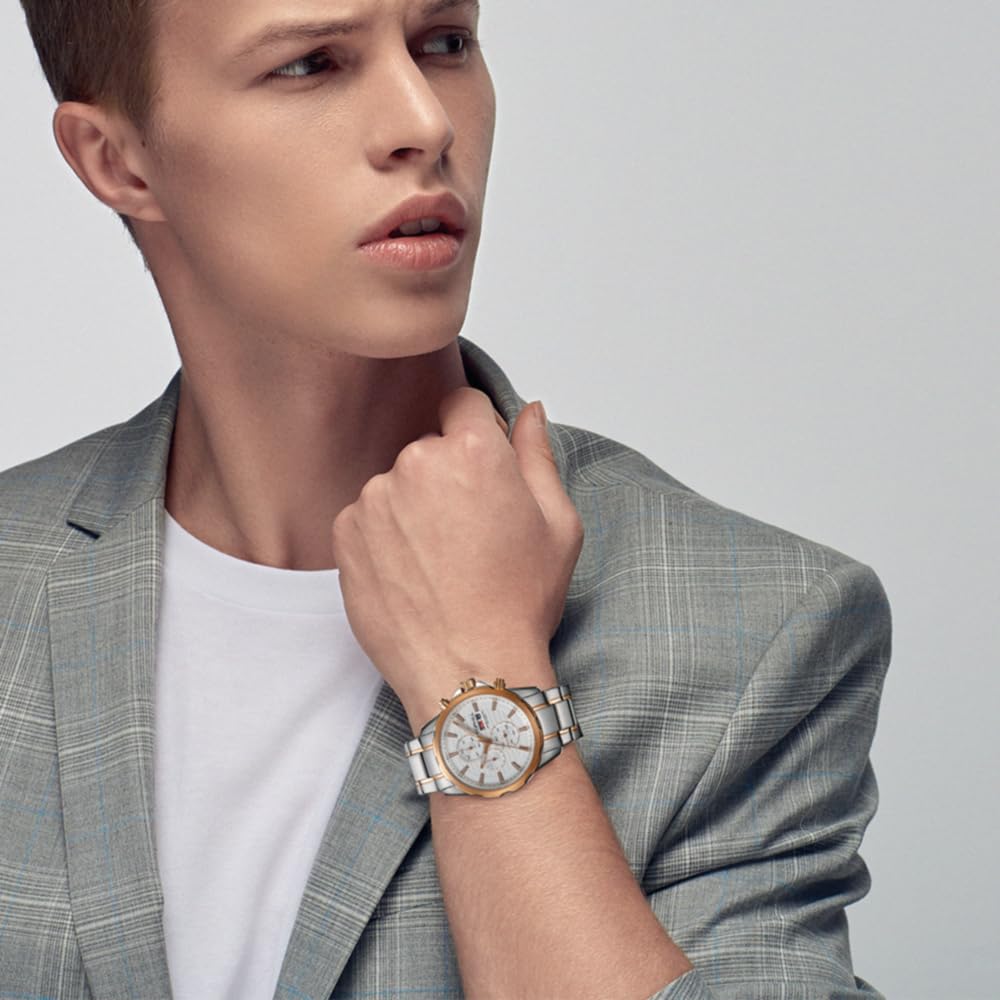 TOPHILL Watch Business Quartz Arm Watch Chronograph 316L Stainless Steel Band Easy To See Luminous 50M Water Resistant Present Arm Watch for Men Rose