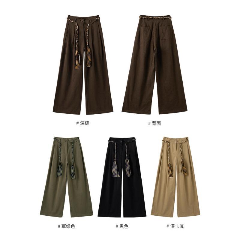 Washed Cotton Overalls Women's Autumn New High-waisted Design Lace-up Retro Drape Wide-leg Pants