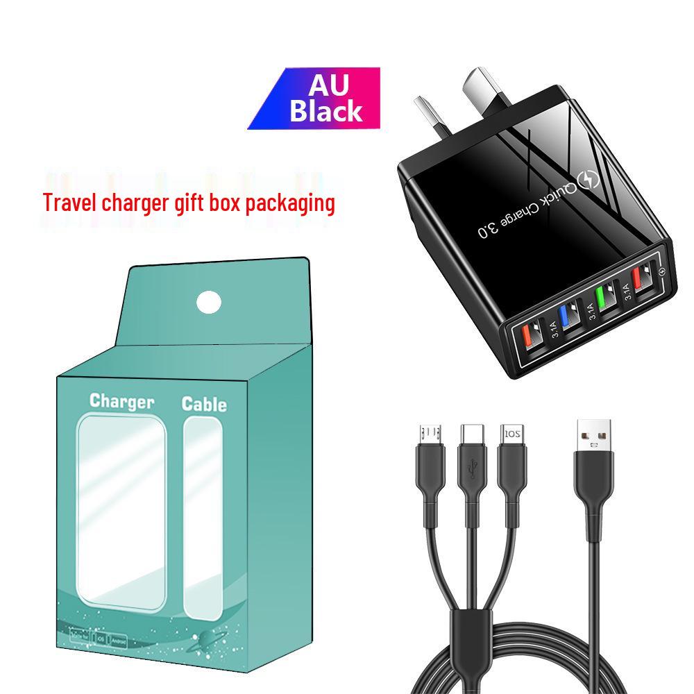 Colorful 4-Port USB Travel Charger 5V/2.4A Fast Charging Australian Standard