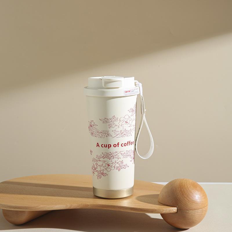 Stainless Steel Lily of Valley Thermal Mug Office Water Bottle Tea Coffee Cup Double Drink Straw Water Bottle Reusable Travel