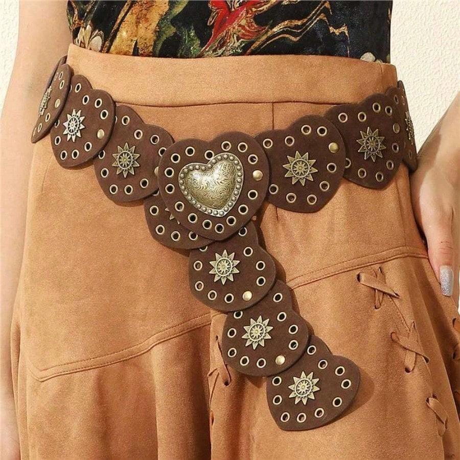 Retro Niche Style Heart-shaped Belt with Metal Decoration, Perforated Waist Belt, Adjustable Buckle