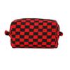 Checkered Makeup Bag for Women Knitted Travel Cosmetic Pouch Portable Plaid Toiletry Organizer with Zipper for