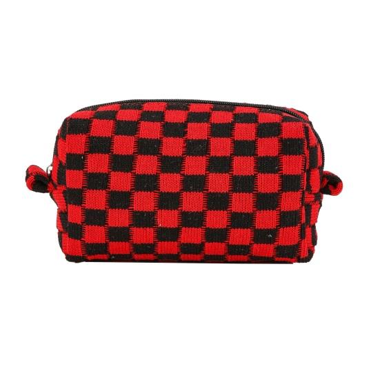 

Checkered Makeup Bag for Women Knitted Travel Cosmetic Pouch Portable Plaid Toiletry Organizer with Zipper for Travel чёрный