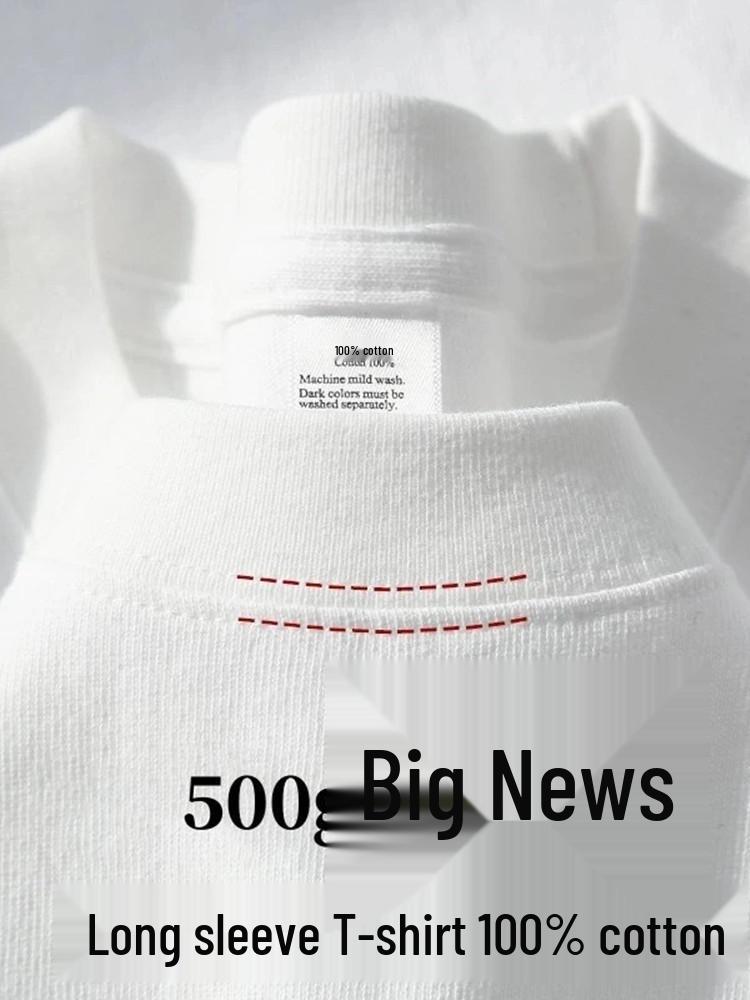 T-shirt Unisex Premium 500g Pesante Grigia 100% Cotone Spazzolato Double-Face a Manica Lunga.