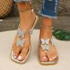 Fashion Large Size Crystal Bow Women Slippers Fashion Open Toe Low-heeled Slippers Women Summer Casual Cozy Slides Female Flip Flops