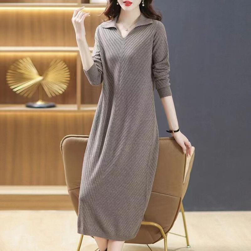 Large size new sweater skirt fat mm mother dress medium and long medium and wide too autumn and winter knitted bottoming shirt