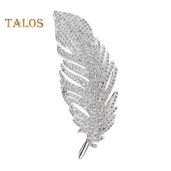 

Брошь из перьев со стразами для женщин и мужчин, искусственный кристалл, перо, лацкан, английская булавка, воротник, ювелирные изделия, аксессуар для вечеринок, свадеб серебряный