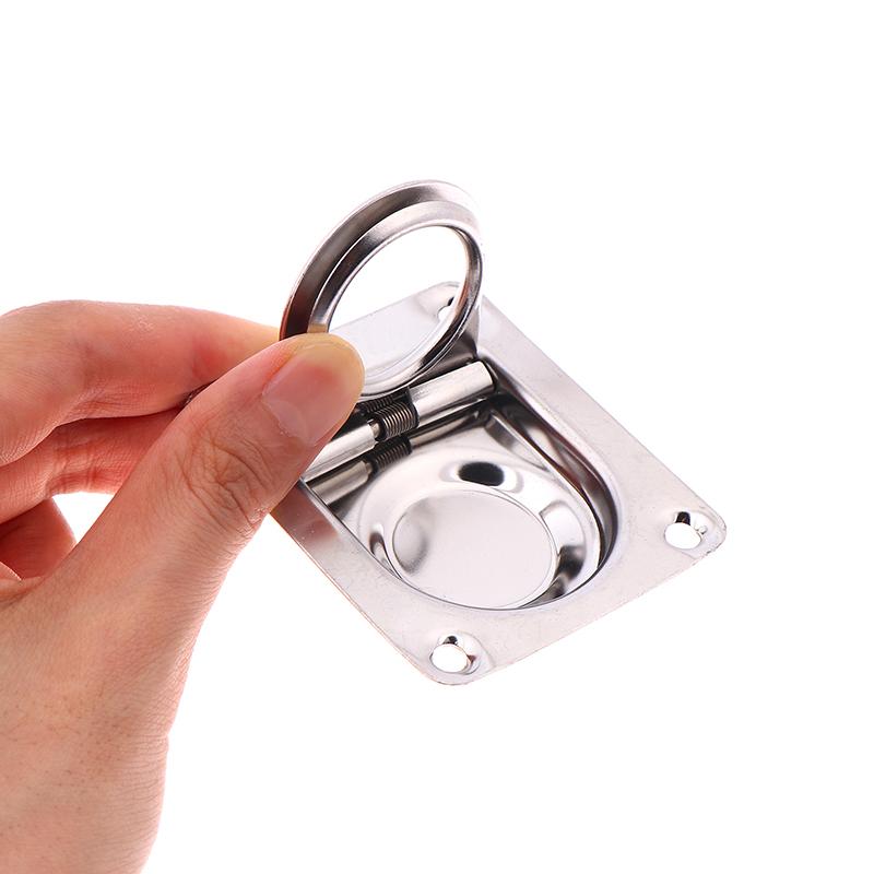1Pc 65X56Mm Stainless Steel Square Pull-Ring Springloaded Boat Deck Hatch Pull Flush Mount Hardware Cabinet Recessed Rings Pull