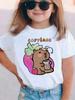 Childrens Tshirt Cute Capybara Drinking Milk Tea Printed T Shirts Short Sleeve Kids Boys Girls Summer Casual Top Tee Clothes