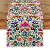 Mexican Day of The Dead Floral Linen Table Runners Holiday Party Decor Reusable Dia De Los Muertos Table Runner Home Decorations