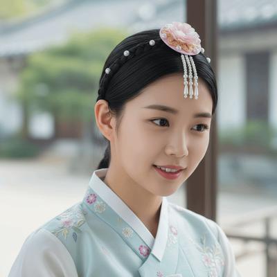Sweet Flower Korean Headband Pearl Traditional Hanbok Hairband Tassels Headdress Stage Dance Hair Hoop Girl