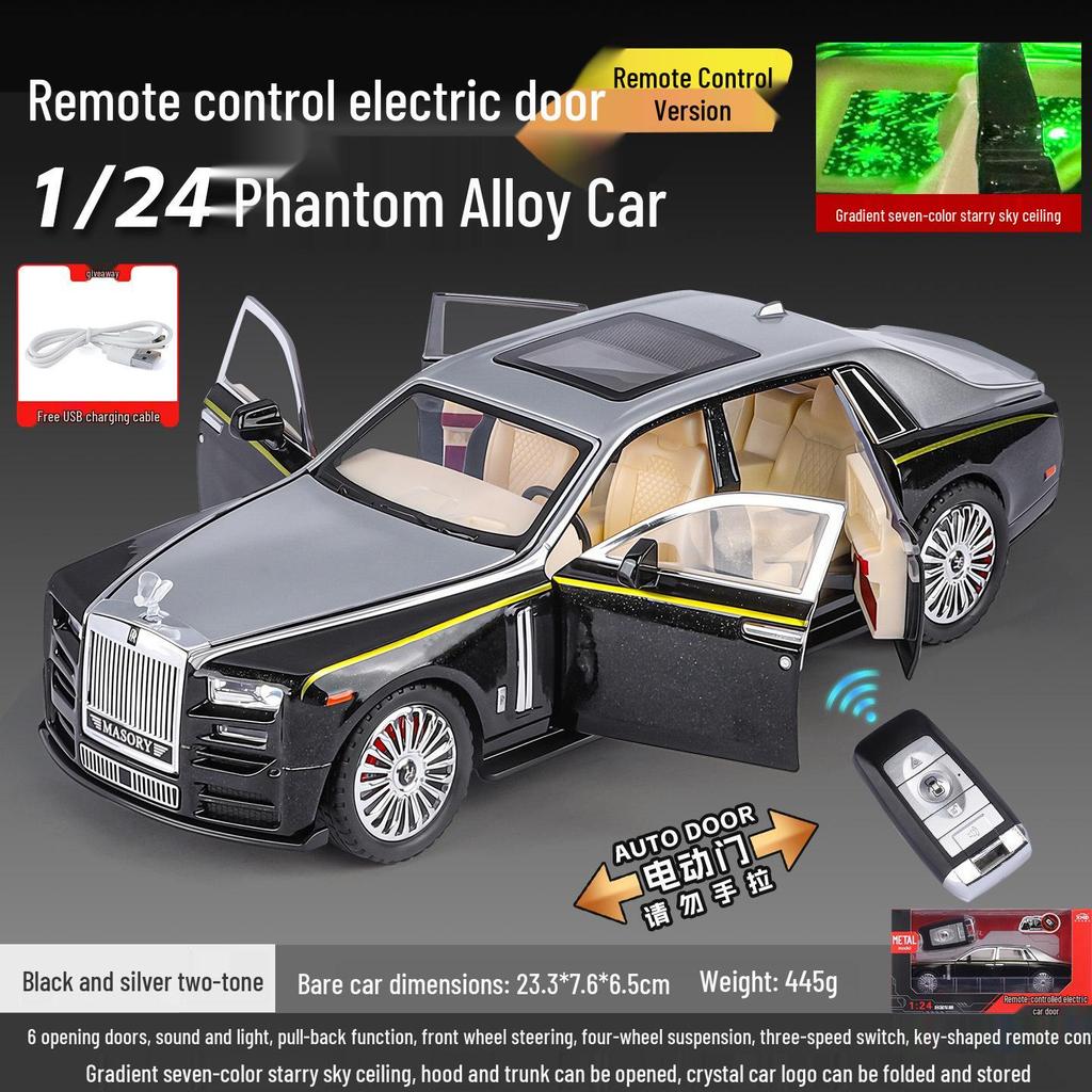 1/24 Rolls-Royce Phantom Alloy Car Model with Sound, Light, and Starry Sky Roof for Kids' Collection and Decoration.