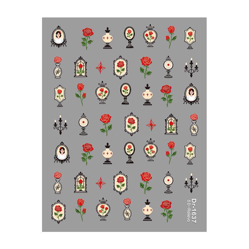 Redanco 5D Embossed Cartoon Rose Flower 3D Nail Art Stickers DR1638