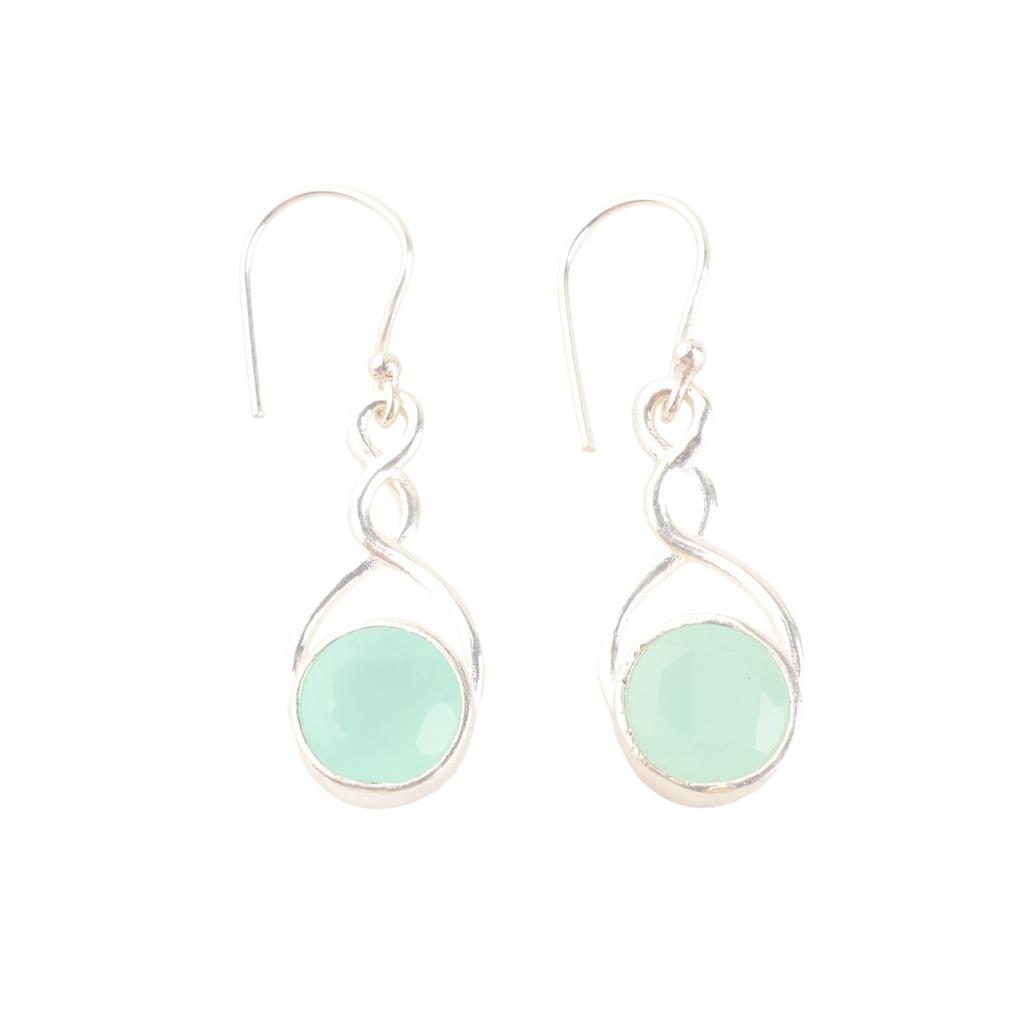 Natural Aqua Chalcedony Gemstone 925 Stamped Silver Dangle Earrings For Women's CE-15-15