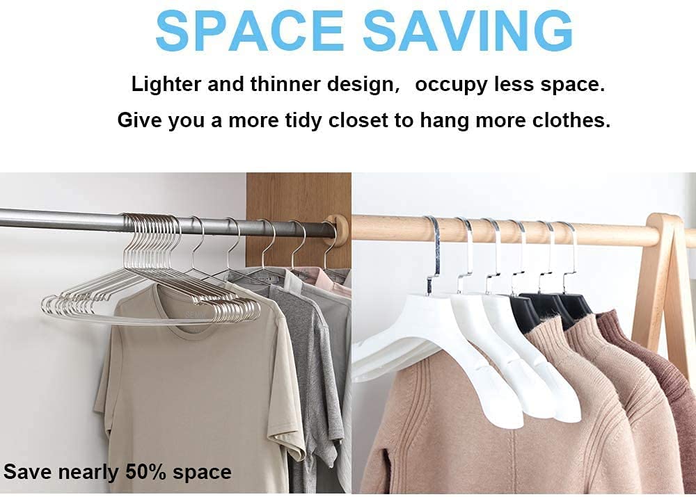 Seropy Stainless Steel Laundry Convenient for Inch Inch Inch Silver Hangers, 40-Pack, Rustproof, Bendable, Durable, Storage, Skirts, Trousers, Coats,