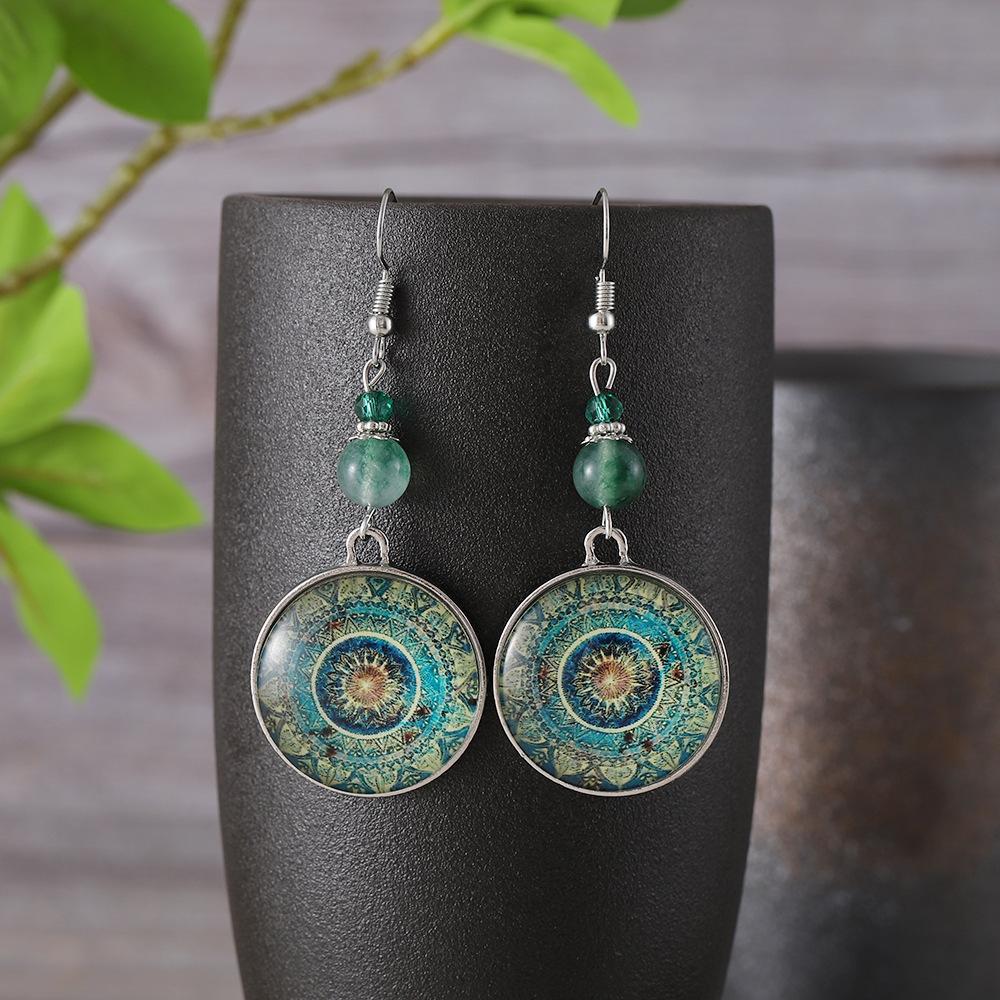 

Mandala Flower Time Jewelry Glass Pendant Earrings