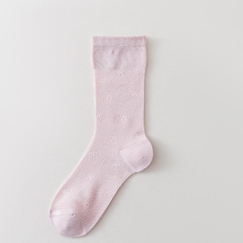 Mid-calf Socks for Women In Summer, Solid Color, Versatile, Breathable, Mesh, Pile Socks, Boneless, Sewn, Bow, Women's Net Socks