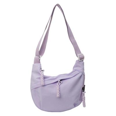 Solid Color Canvas Shoulder Bag Ample Space for Study Essential Fashion College Student Large Crossbody Bag for Women  Purple