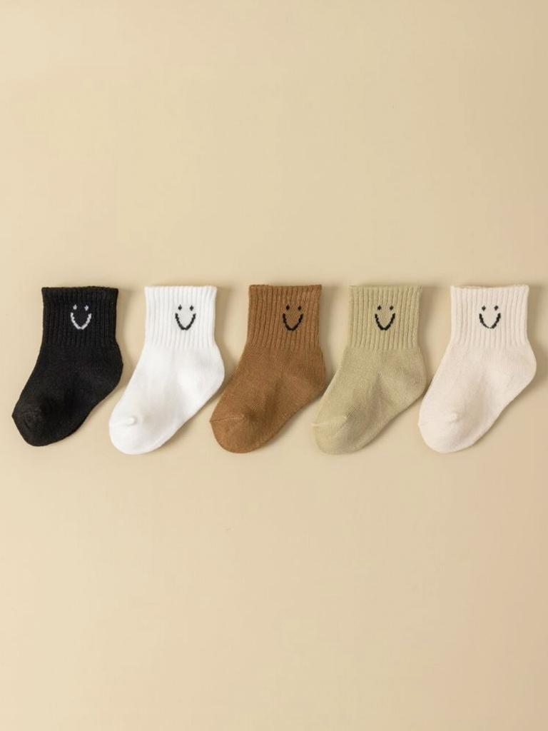 5pairs/set Baby Cartoon Pattern & Solid Color Socks