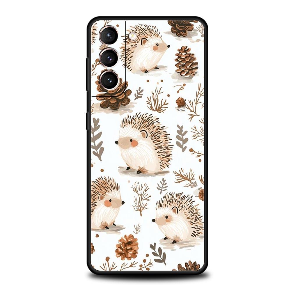 Autumn Cute Hedgehog Design Phone Case For Samsung Galaxy S26 Ultra S25 Plus S24 FE S23 S22 5G S21 S20 Cover Black Soft