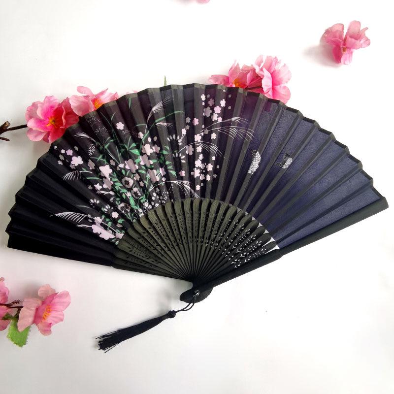 Vintage Bamboo Silk Women's Folding Fan - Portable Dance Gift