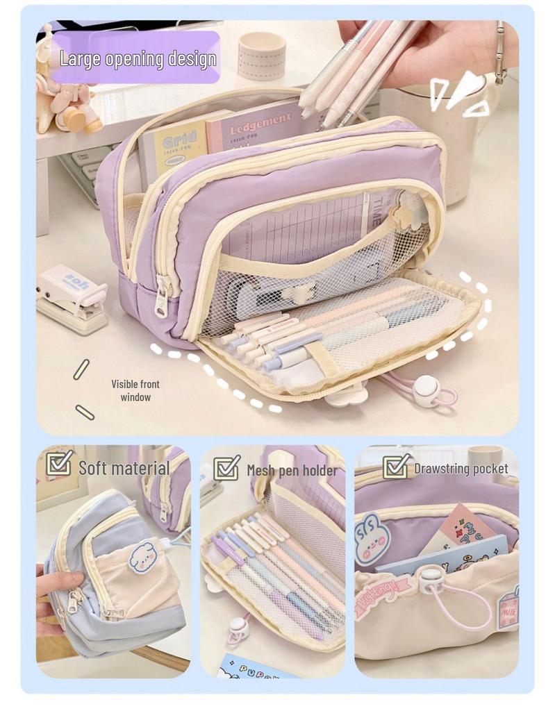 High-Capacity Cute Pencil Case for Girls - Perfect for Elementary and Junior High Students