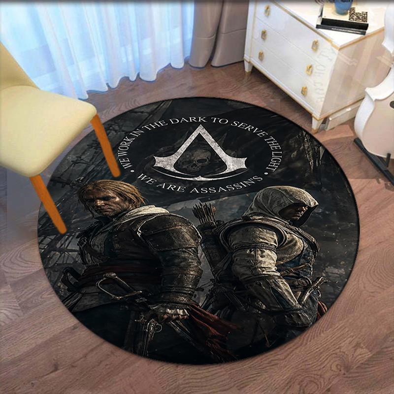 Assassin's Creed Printed Round Rug Carpet Chair Rug Area Rug Entryway Doormats,for Office Chair Living Room Bedroom Kitchen Room.