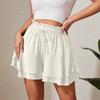 Women's Fashionable Solid Color Ruffle Edge Elastic Waist Drawstring Sports Casual Half Length Skirt Pants