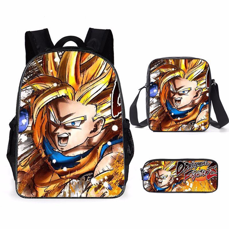 Dragon Ball Anime Cartoon Backpack Set for Students School Bag Pencil Case Shoulder Bag 3-Piece