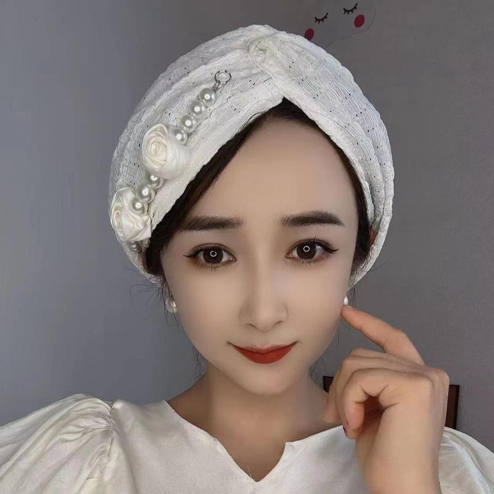 Cover White Hair Headband Cap Lace Embroider Hair Band Hot Sale Headwrap Women