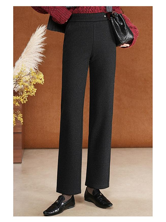 Winter 2025 Women's High-Waisted Trousers, Slimming Acetate Wool with Fleece Lining, Casual Straight-Leg, Versatile for Moms.