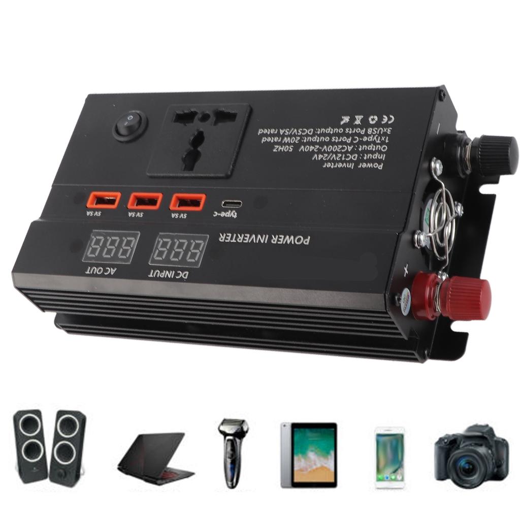 3000W 12V do 220V Przetwornica samochodowa z wyświetlaczem LCD Port USB Porty zapalniczki