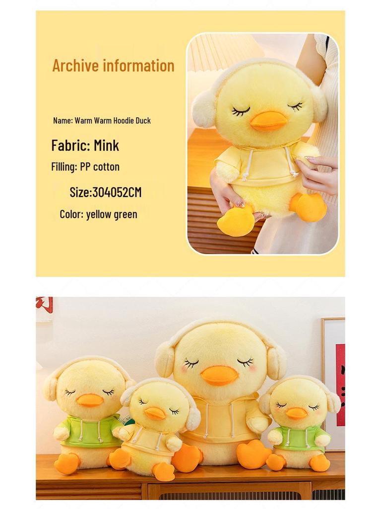 Adorable Yellow Duck Hoodie Plush Pillow and Earphone Hug Doll