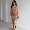 European and American Women's Clothing Spring and Summer New Vest Sleeveless Dress Hollow Hip-wrapped Split Long Dress