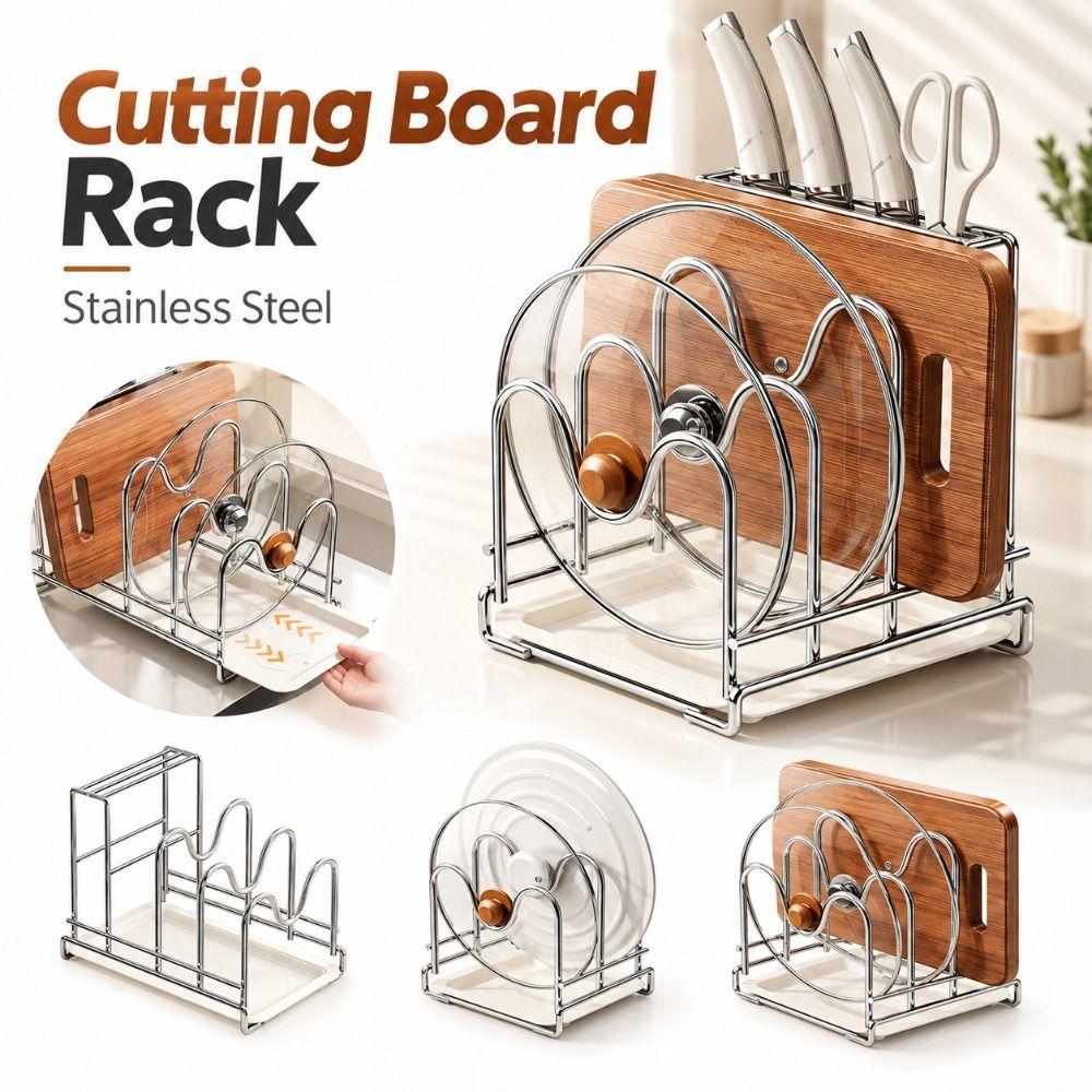 Stainless Steel Kitchen Storage Rack M-Shaped Slots Cutting Board Rack Kitchen Countertop