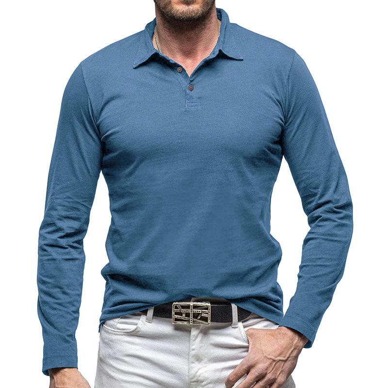 Herren T-Shirt mit Reverskragen für Herbst und Winter, einfarbig, Baumwolle, langärmliges Poloshirt