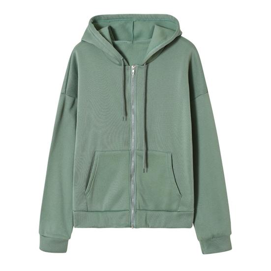 Women Hoodies Hooded Zipper Autumn Winter Thick Solid Color Drawtring Sweatshirt Coat for Daily Wear