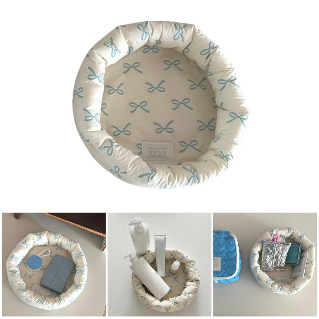 Cute Bowknot Round Storage Basket Chic Round Bowknot Adorned Storage Holder for Keeping Small Essentials Organized