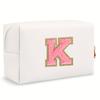 Premium Initial letter patch makeup bag Preppy portable zipper bag PU leather waterproof travel wash bagletter women's handbag-ll-LJX