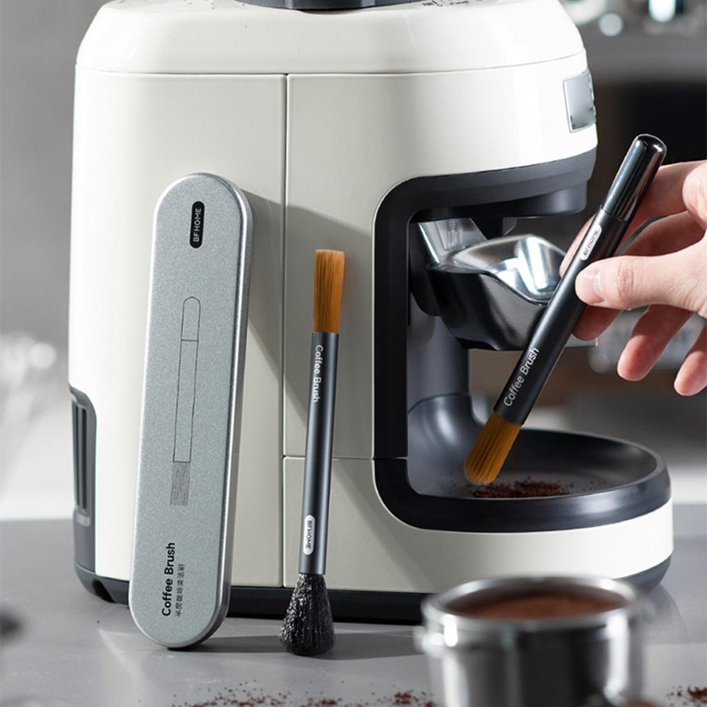 Aluminum Handle Coffee Brush Bar Groove Cleaning Brush Dusting Espresso Long Handle Brush for Bean Grain Coffee