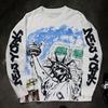 T-shirt Estiva da Uomo Stampa Graffiti Vintage Girocollo Manica Lunga Ampia Streetwear Tee Arte Retro Casual Hip Hop Moda Top
