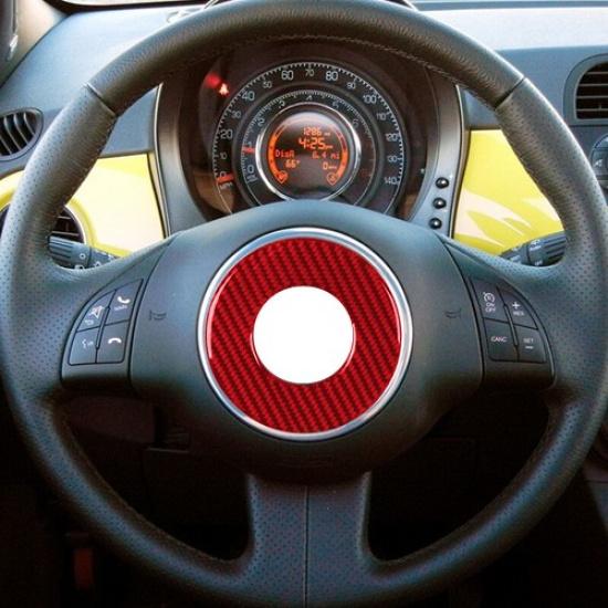 Bright Red Carbon Fiber Steering Wheel Center Sticker For Fiat 500 2012 2013 15