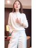 Comfortable White Long-Sleeve Women's T-Shirt, Autumn/Winter, Loose Fit, Stylish Base Layer