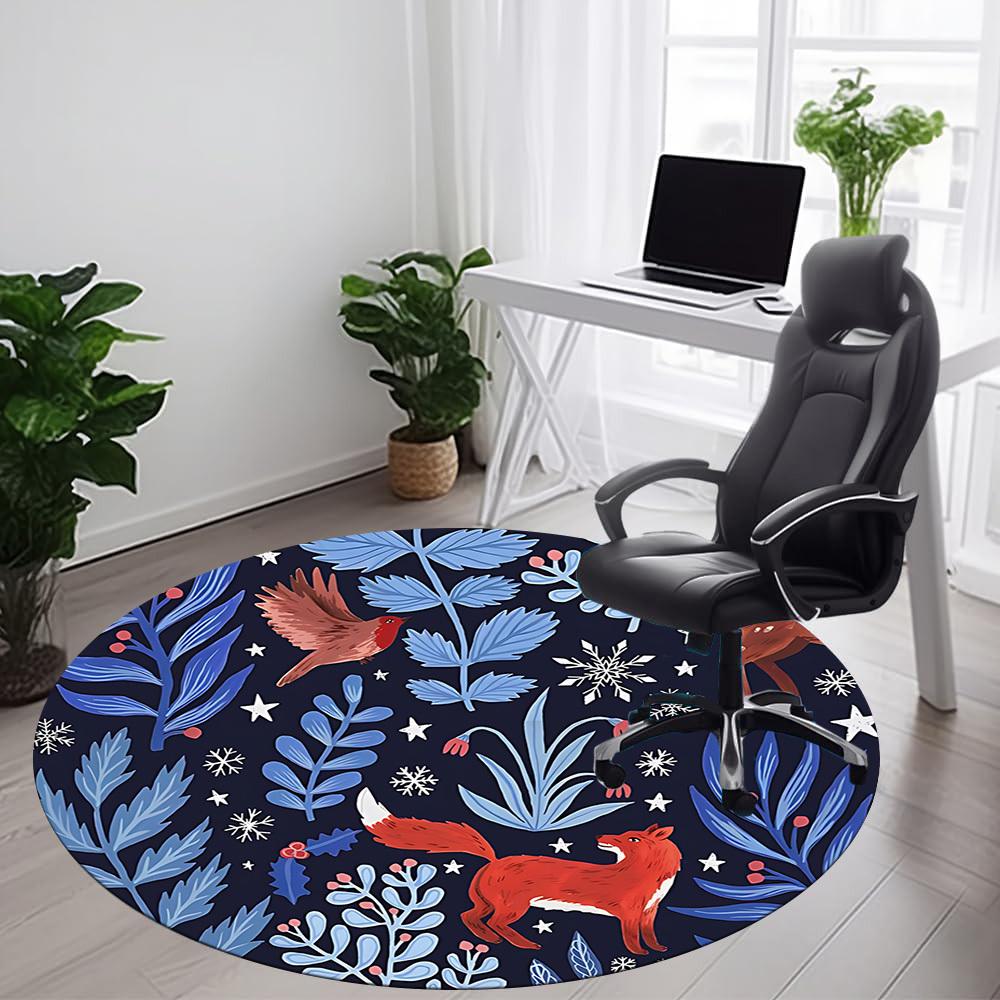 1PC Winter Wildlife Office Round Area Rug, Mat Suitable For Office, Under Office Chairs Bedroom Living Room Home Decor, Room Deco