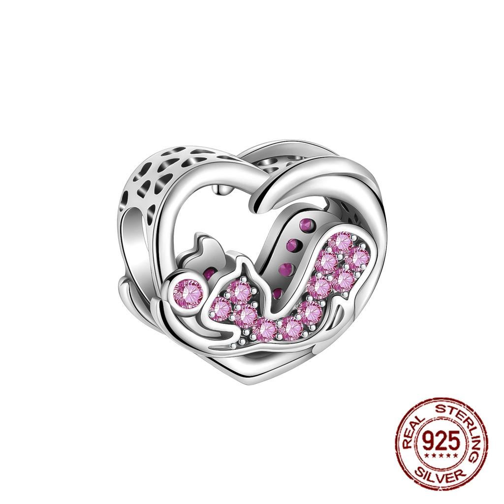 Copper Love Pink Mom Bear Travel Beads Fit Charm Bracelet For Women Fine Jewelry Making