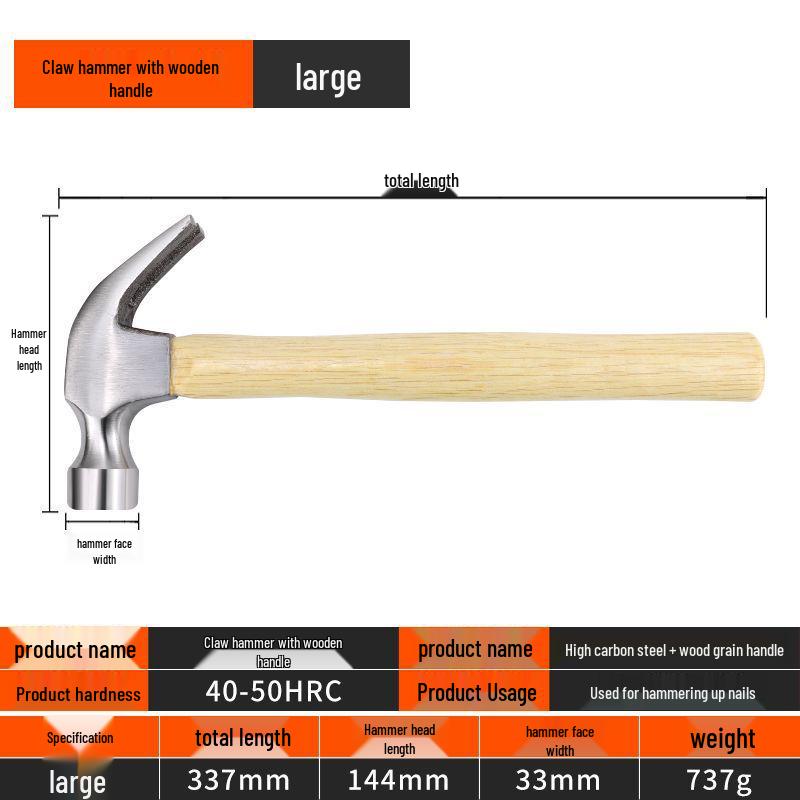 Osmihranné kladivo se čtvercovou hlavou s dřevěnou rukojetí, ideální pro těžké demoliční a zednické práce.