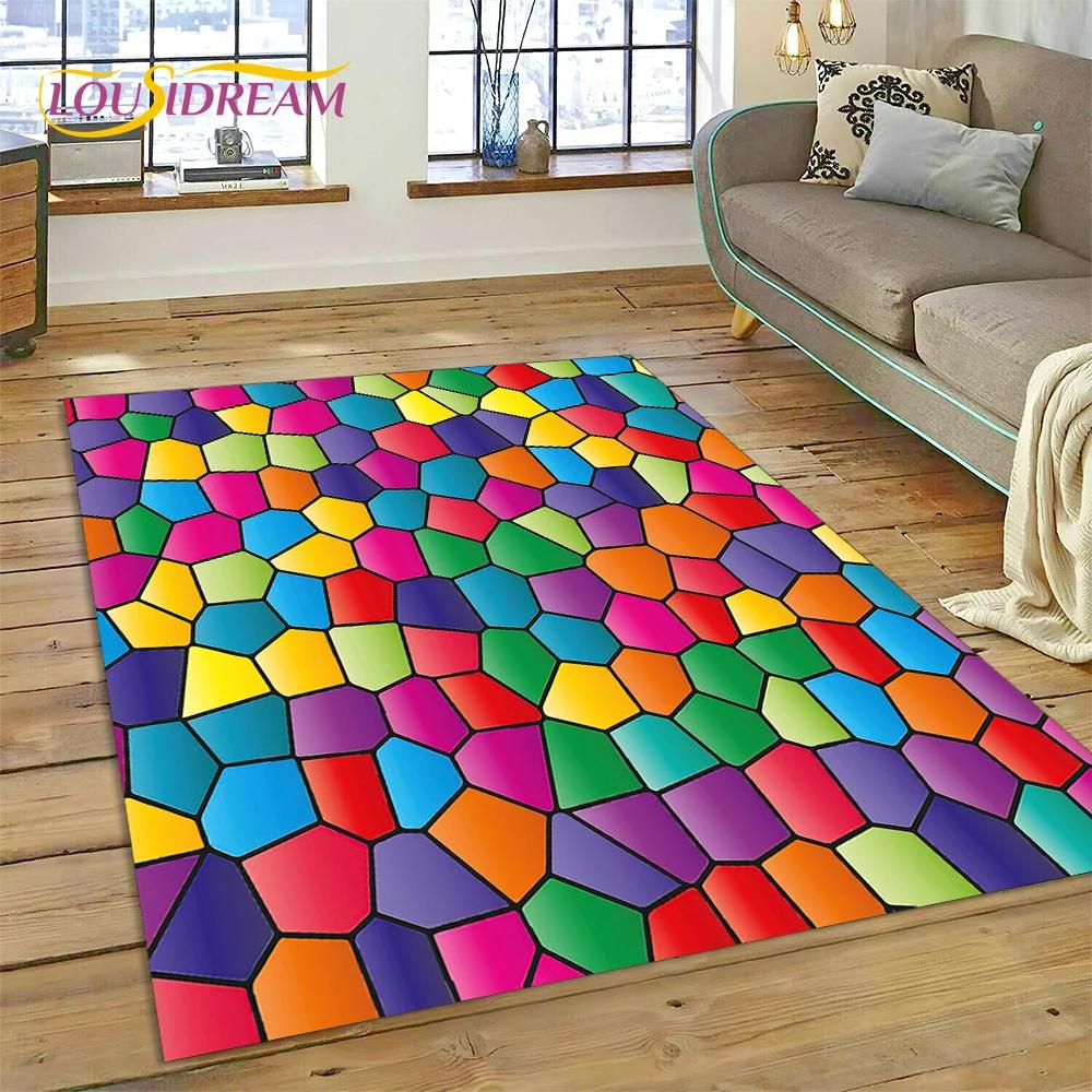 Rainbow Colour Illusion Cartoon Carpet Rug for Bedroom Living Room Home Sofa Decoration,Children Game Large Decor Floor Mat Gift