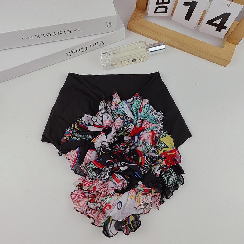 Korean Floral Chiffon Neck Guard False Collar Hedging Scarf Summer Women Ice Silk Protect Cervical Elastic Bib Headneck P51